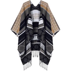Women's Shawl Wrap Tassel Poncho Cape Cardigan Open Front Coat Shawl Wrap Scarf for Fall Winter