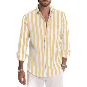 قمصان Gnvviwl الرجالية الكاجوال بأكمام قصيرة وأزرار سفلية من القطن المخطط مع جيب in Kuwait