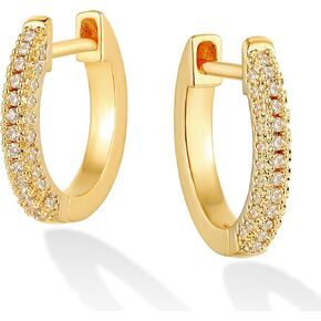 Dremmy Studios Dainty CZ Huggie Hoop Earrings 14K Gold Filled Chunky Simple Cute Thick Round Frill Bead Ball Starburst Cuff Earrings Cubic Zirconia Hoop Earrings Minimalist Personalized Gift for Her in Saudi Arabia