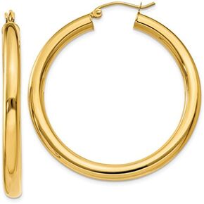 Large 14K Gold Thick Tube Hoop Earrings w/Click-Down Clasp, (4mm Tube)