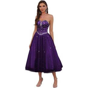 Likedpage Women's Sweetheart Prom Dresses Tea-Length Ball Gown Quinceanera Dresses in Kuwait