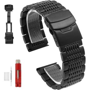 Stainless Steel Watch Band 18mm 20mm 22mm 24mm Solid Mesh Watch Bands Silver Black Metal Watch Bracelet Deployment Buckle Brushed Polished Strap for Men Women in Kuwait