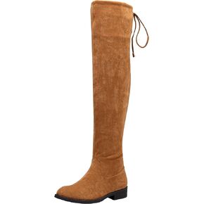 Women's Synthetic Suede Over the Knee Flat Heel Thigh High Boots | Dressy casual thigh high boots,long tall knee high boots ,side zipper, tie-back top,fall,dating,outfit,weekend in Saudi Arabia