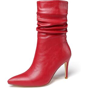 vivianly Womens Pointed Toe Heel Boots Stiletto Heels Mid-Calf Boots Zipper Booties