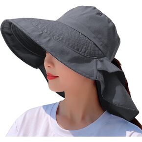 ANOTHER CHOICE Women's Sun Hat UV Protection Wide Brim Ponytail Adjustable Beach Visor Fishing Hat with Neck Flap