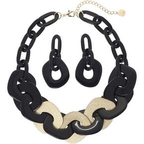 Coiris Statement Chunky Necklace Metal Punk Acrylic Cuban Link Chain Necklaces Bohemian Tortoise Shell Acrylic Resin Chain Link