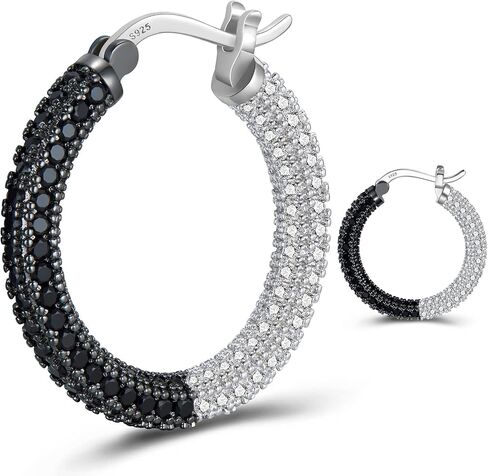 925 Sterling Silver Post Hoop Earrings for Women Gilrs Multcolors Cubic Zirconia 14K Gold Plated Chunky Silver Gold Hoop Earrings weinuo Jewelry in Kuwait