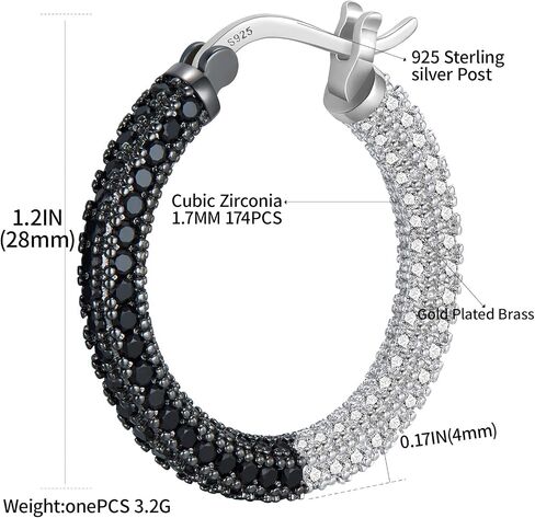 925 Sterling Silver Post Hoop Earrings for Women Gilrs Multcolors Cubic Zirconia 14K Gold Plated Chunky Silver Gold Hoop Earrings weinuo Jewelry in Kuwait