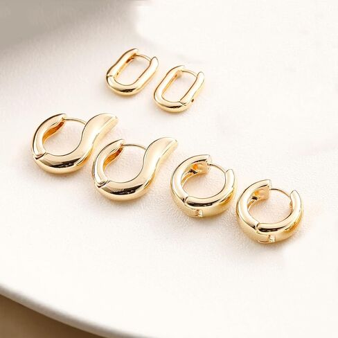 ALLHOLA 14K Gold Hoop Earrings for Women, Hypoallergenic Chunky Gold Hoop Earrings Multipack, Lightweight Twisted Huggie Hoops Earring Set Jewelry for Gifts in Kuwait
