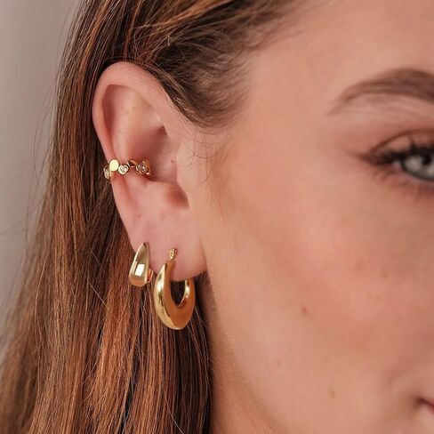 3 Pairs Chunky Gold Hoop Earrings Sets for Women 14k Gold Plated Dainty Hypoallergenic Lightweight Thick Huggie Earrings Trendy Jewelry for Girls in Kuwait