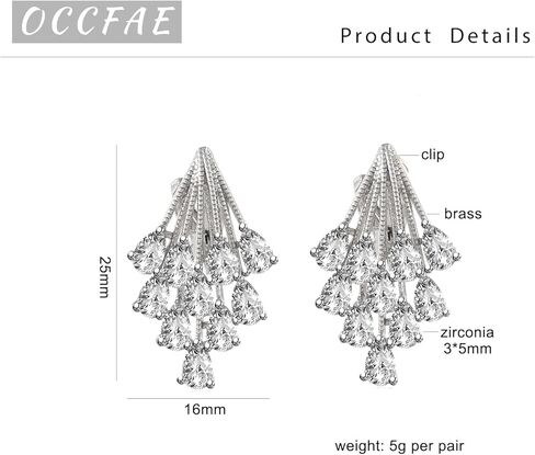 مشبك على الأقراط للنساء غير ثقب كريستال حجر الراين أقراط الزفاف مجوهرات الأزياء أنماط متعددة in Kuwait