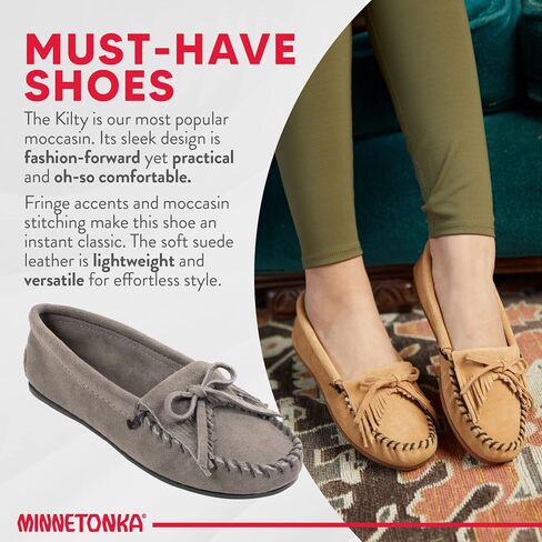Minnetonka Women's Kilty Suede Hardsole Moccasin in Kuwait