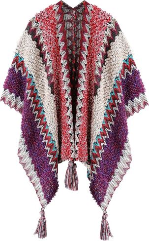 BOCOSO Knit Shawl Wrap Poncho Cape for Women, Ladies Knitted Cardigan Kimono with Fringe for Fall Winter in Saudi Arabia
