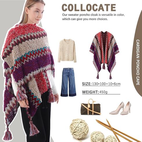 BOCOSO Knit Shawl Wrap Poncho Cape for Women, Ladies Knitted Cardigan Kimono with Fringe for Fall Winter in Saudi Arabia
