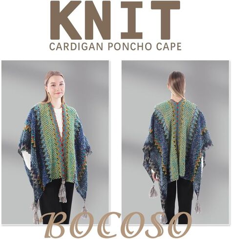 BOCOSO Knit Shawl Wrap Poncho Cape for Women, Ladies Knitted Cardigan Kimono with Fringe for Fall Winter in Kuwait