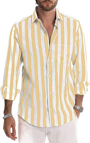 قمصان Gnvviwl الرجالية الكاجوال بأكمام قصيرة وأزرار سفلية من القطن المخطط مع جيب in Kuwait