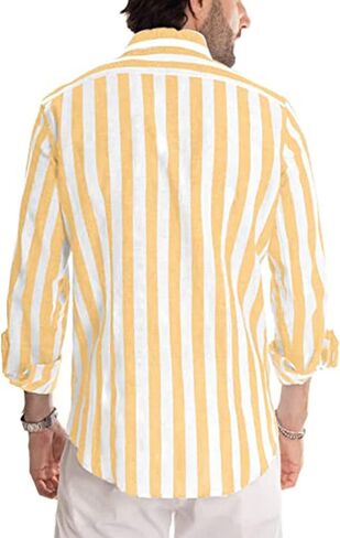 قمصان Gnvviwl الرجالية الكاجوال بأكمام قصيرة وأزرار سفلية من القطن المخطط مع جيب in Kuwait