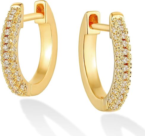 Dremmy Studios Dainty CZ Huggie هوب أقراط 14K الذهب مملوءة مكتنزة بسيطة لطيف سميكة جولة هدب الكرة الخرزة النجمية الكفة أقراط مكعب زركونيا هوب أقراط الحد الأدنى هدية شخصية لها in Kuwait