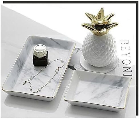 Marble Ceramic Ring Dish Jewelry Dish Ring Holder Jewelry Organizer with Golden Edged Home Decor Wedding Gift (Golden, Large) in Saudi Arabia