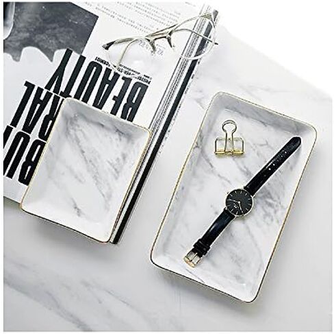 Marble Ceramic Ring Dish Jewelry Dish Ring Holder Jewelry Organizer with Golden Edged Home Decor Wedding Gift (Golden, Large) in Saudi Arabia