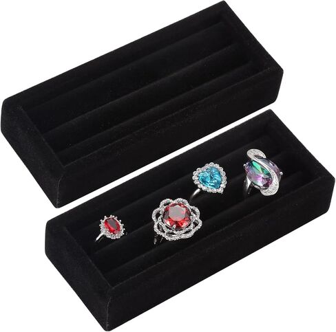 Velvet 7 Slots Ring Earrings Trays Showcase Display Jewelry Organizer (White) in Kuwait