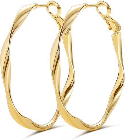 Hoop Earrings for Women - 14K Rose Gold Plated Hypoallergenic Lightweight CZ Big Hoop Earrings Set in Kuwait