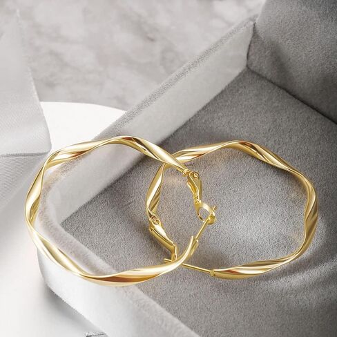 Hoop Earrings for Women - 14K Rose Gold Plated Hypoallergenic Lightweight CZ Big Hoop Earrings Set in Kuwait