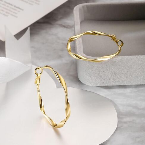 Hoop Earrings for Women - 14K Rose Gold Plated Hypoallergenic Lightweight CZ Big Hoop Earrings Set in Kuwait