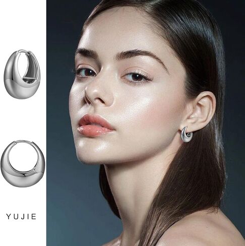 YUJIE Gold Hoop Earrings Chunky Gold Huggie Earrings for Women Girls 18K Gold Plated Earrings Hypoallergenic Small Gold Hoop Earrings for Men Fashion Jewelry in Saudi Arabia