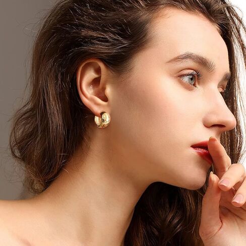 YUJIE Gold Hoop Earrings Chunky Gold Huggie Earrings for Women Girls 18K Gold Plated Earrings Hypoallergenic Small Gold Hoop Earrings for Men Fashion Jewelry in Kuwait