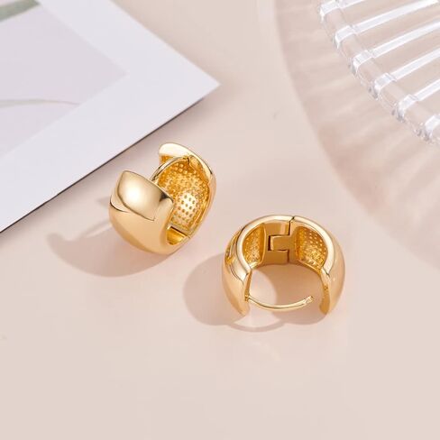 YUJIE Gold Hoop Earrings Chunky Gold Huggie Earrings for Women Girls 18K Gold Plated Earrings Hypoallergenic Small Gold Hoop Earrings for Men Fashion Jewelry in Kuwait