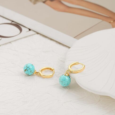 Small Gold Huggie Hoop Earrings Shell Pearl Drop Dangle Post Earrings Hanging Lightweight Handmade Jewelry for women… in Kuwait