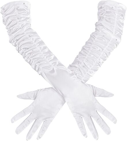 SUMERSHA Long Satin Gloves With Rhinestones Women Elbow Length Sparkly Opera Party 20s Gloves Wedding Costume Accessories in Saudi Arabia