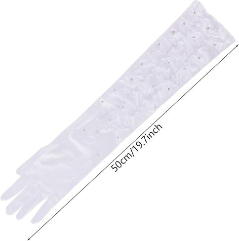 SUMERSHA Long Satin Gloves With Rhinestones Women Elbow Length Sparkly Opera Party 20s Gloves Wedding Costume Accessories in Saudi Arabia