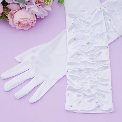 SUMERSHA Long Satin Gloves With Rhinestones Women Elbow Length Sparkly Opera Party 20s Gloves Wedding Costume Accessories in Saudi Arabia