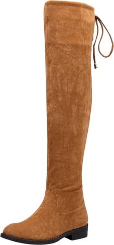Women's Synthetic Suede Over the Knee Flat Heel Thigh High Boots | Dressy casual thigh high boots,long tall knee high boots ,side zipper, tie-back top,fall,dating,outfit,weekend in Saudi Arabia