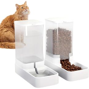 Pets Feeder Set Automatic Dog Gravity Food and Water Dispenser Set with Pet Food Bowl 3.8L Travel Supply Feeder for Puppy Kitten Rabbit Large Capacity(White) in Saudi Arabia