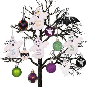 Valery Madelyn 24ct Shatterproof Halloween Ball Ornaments Scary Halloween Ghost and Bat Decorations, Halloween Tree Hanging Spooky Haunted Ornaments for Indoor Outdoor Party Table Centerpiece Decor in Saudi Arabia