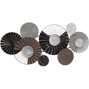 WHW Whole House Worlds MODERNIST HOME Floating Roundels Wall Art Sculpture, Hand Welded, Ruffled and Incised Metal, Brown, Black, Silver, Grey, 39.25 Inches in Saudi Arabia