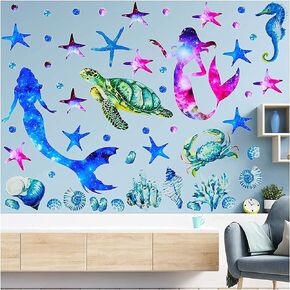 ملصق حائط بتصميم حورية البحر لديكور غرفة نوم البنات قابل للازالة بتصميم حورية البحر والمحيط وغرفة النوم والحمام وغرفة المعيشة (حورية البحر + المحيط) in Kuwait