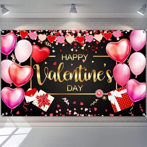 لافتة خلفية لعيد الحب السعيد من Sumind، خلفية تصوير على شكل قلب، مقاس كبير، لافتة خلفية لعيد الحب، ديكورات حفلات عيد الحب، دعامة كشك للصور (خلفية سوداء)