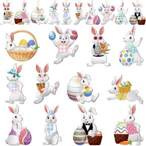 60 Pcs Easter Tree Ornaments Easter Decorations for Tree Wooden Hanging Easter Ornaments Egg Bunny Rabbit Tree Embellishments Easter Tags with String for Home Classroom Decor
