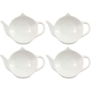 قواعد اكواب شاي من السيراميك الابيض مع مساند للملاعق، مجموعة من 4 قطع من حامل اكياس الشاي الكلاسيكية in Kuwait