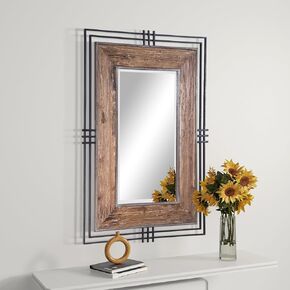Rectangle Mirror with Metal & Wood Frame,Bathroom Mirrors for Over Sink,Anti-Rust, Tempered Glass,Mirrors for Wall,Vanity,Bathroom Mirror,41x30 Inch in Kuwait