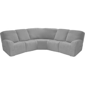 5 مقاعد غطاء أريكة زاوية مخملي قابل للتمدد على شكل حرف L، أغطية أريكة زاوية لمجموعة أريكة مقسمة، من أجل استلقاء أغطية أريكة على شكل حرف L سميكة، ناعمة، واقي أثاث متين قابل للغسل (L-5-Navy) in Kuwait