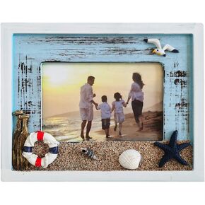 MUAMAX Beach Picture Frames 4 x 6 Ocean Photo Frame 4 by 6 Distressed Wooden Weathered Frames Coastal Frames Nautical Photo Stand Kids Gifts
