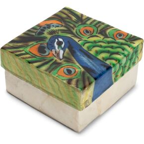 Cottage Garden Hand Painted Iridescent Capiz Shell Square 3 x 3 inch Keepsake Decorative Memory Trinket Jewelry Ring Earring Necklace Organizer Vintage Box with Lid, Blue Sandpiper Bird