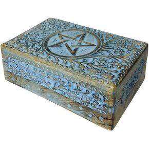 Premium Wooden Mini Jewellery Box Tree Design-Trinket Box for Ladies-Jewellery Storage Case-Antique Look-Traditionally Handcrafted-Home Decor Accessories-Ideal for Women, Girls, Blue in Kuwait