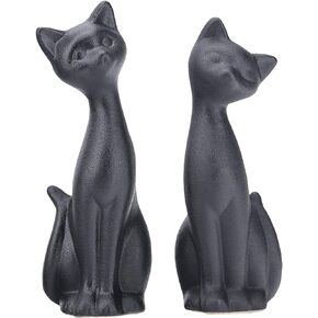 Black Cat Statue 2Pcs Mini Cat Figurines Home Decor Matt Ceramic Small Cat Figurine, Animal Sculpture Couple Cat Statues Suitable for Living Room Office Bookshelf Wedding Decor Give Cat Lover Gift in Kuwait