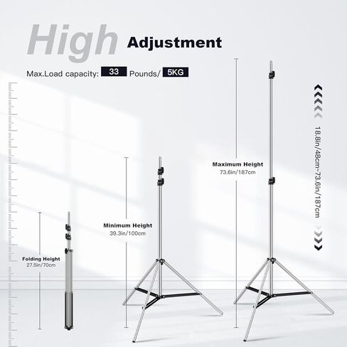 2 حزمة من حامل إضاءة التصوير الفوتوغرافي 187 سم / 73.6 بوصة حامل ثلاثي القوائم من الألومنيوم مع حقيبة حمل حامل إضاءة مدمج للسفر قابل للطي 27.5 بوصة أقصى تحميل 33 رطلًا لإضاءة الحلقة LED ضوء Speedlite Flash Mini Softbox in Kuwait